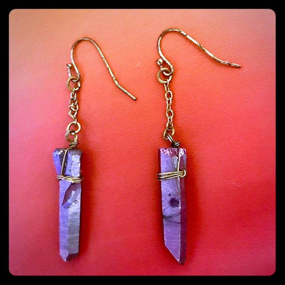 Purple Gem Stone Vintage Earrings
